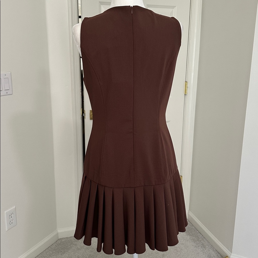 Zara Chocolate Brown Box Pleated Sleeveless Mini Dress - Picture 6 of 12